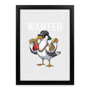Wanted seagull with fries and fish sandwiches - Framed poster (27 × 37 cm) - black - Front