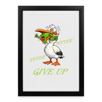 Cigogne - Grenouille ne jamais abandonner - Affiche encadrée (27 × 37 cm) - noir - Devant