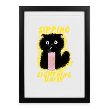Energy Drink Sipping Lightning Daily - Framed poster (27 × 37 cm) - black - Front