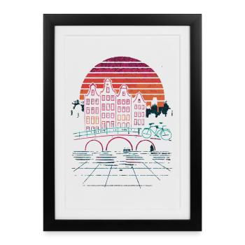 Soleil nocturne au-dessus des canaux d’Amsterdam - Affiche encadrée (27 × 37 cm) - noir - Devant