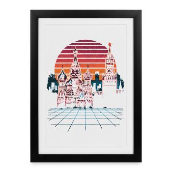 Néon Moscou Skyline Rétro - Affiche encadrée (27 × 37 cm) - noir - Devant