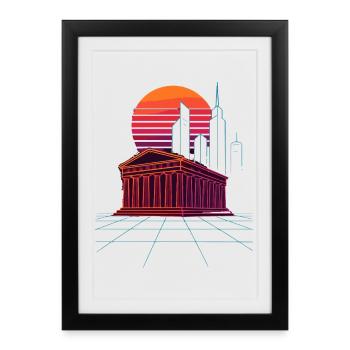 La ligne d’horizon néon rencontre les colonnes anciennes - Athènes - Affiche encadrée (27 × 37 cm) - noir - Devant