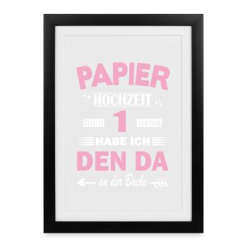 1er anniversaire de mariage Mariage Mariage papier Mariage 1 an - Affiche encadrée (27 × 37 cm) - noir - Devant