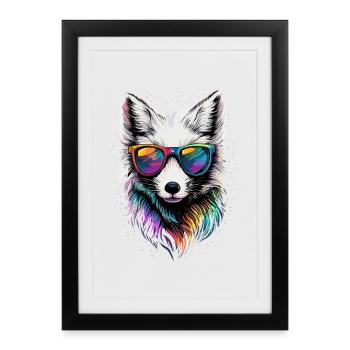 Renard arctique Renard des neiges Renard des glaces Renard blanc doux - Affiche encadrée (27 × 37 cm) - noir - Devant