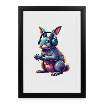 Rabbit Games Animal Video Games Fun - Framed poster (27 × 37 cm) - black - Front