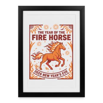 Année de la célébration du cheval de feu du réveillon du Nouvel An 2026 - Affiche encadrée (27 × 37 cm) - noir - Devant