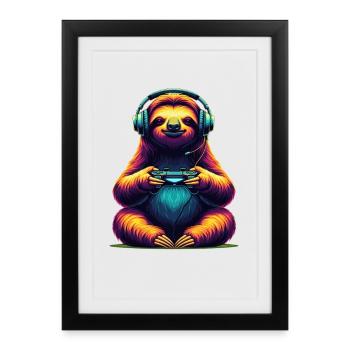Sloth Games Animal Video Games Funny Sloth - Framed poster (27 × 37 cm) - black - Front