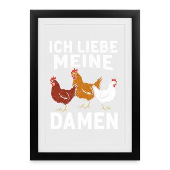 J’adore mes poules de fille - Affiche encadrée (27 × 37 cm) - noir - Devant