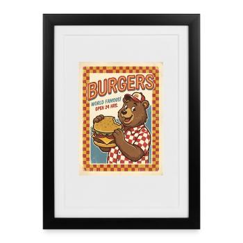Burgers World Famous Open 24 Hrs Bears Diner - Framed poster (27 × 37 cm) - black - Front