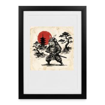 Samurai hamster in front of red Japan sun - Framed poster (27 × 37 cm) - black - Front