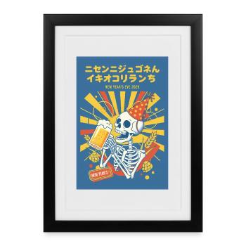 Célébration de la fête du Squelette du réveillon du Nouvel An 2026 - Affiche encadrée (27 × 37 cm) - noir - Devant