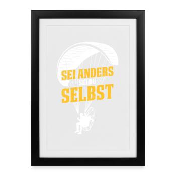 Paraglider BE DIFFERENT, BE YOURSELF Fun - Framed poster (27 × 37 cm) - black - Front