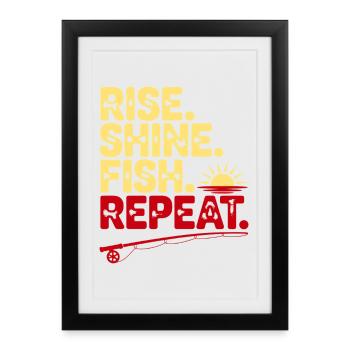 Rise Shine Fish Repeat - Framed poster (27 × 37 cm) - black - Front