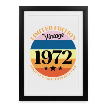 1972 Anniversaire Vintage Cadeau d'Anniversaire 72 - Affiche encadrée (27 × 37 cm) - noir - Devant