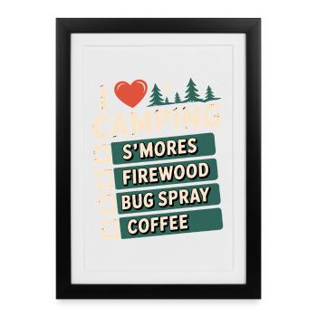 J’adore le café Smores Smores Firewood Spray Spray Bug - Affiche encadrée (27 × 37 cm) - noir - Devant