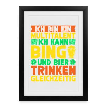 Bingo Game Je suis un multi-talents Bingo en canette et bière - Affiche encadrée (27 × 37 cm) - noir - Devant