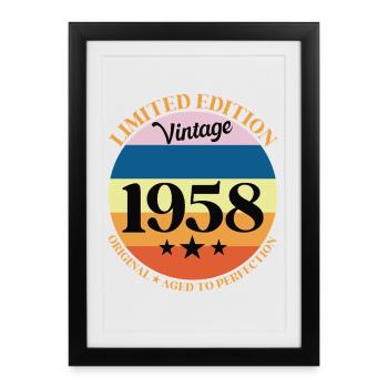 1958 Anniversaire Vintage Cadeau d'Anniversaire 58 - Affiche encadrée (27 × 37 cm) - noir - Devant