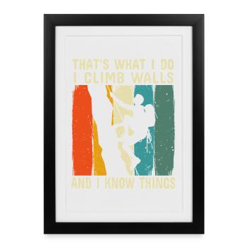 I Climb on Walls and I Know Things Rock Climber - Framed poster (27 × 37 cm) - black - Front