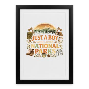Boy Loves National Parks – Nature Adventure - Framed poster (27 × 37 cm) - black - Front