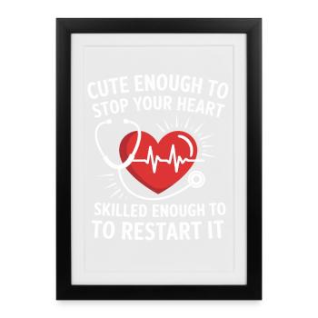 Motif de redémarrage cardiaque avec stéthoscope - Affiche encadrée (27 × 37 cm) - noir - Devant