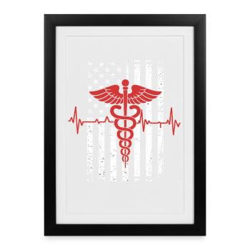 Caduceus USA Flag Design - Framed poster (27 × 37 cm) - black - Front