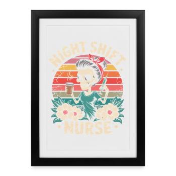 Night Shift Nurse Retro - Framed poster (27 × 37 cm) - black - Front
