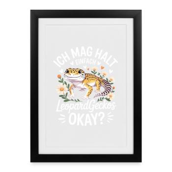 Charme LeopardGecko avec des fleurs - Affiche encadrée (27 × 37 cm) - noir - Devant