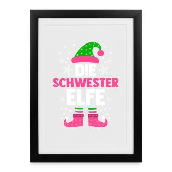 La famille de Noël et la sœur elfe - Affiche encadrée (27 × 37 cm) - noir - Devant
