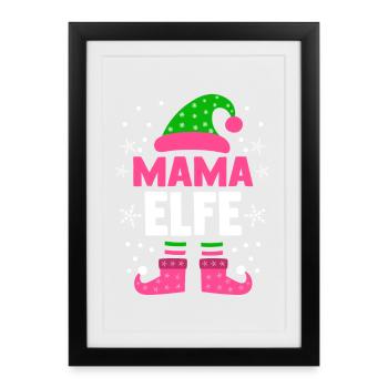 Noël, famille, mère, maman, lutin - Affiche encadrée (27 × 37 cm) - noir - Devant