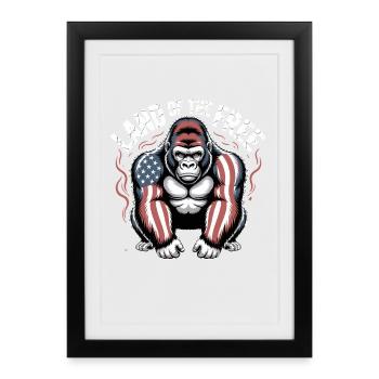 Land of the Free Gorilla with American Flag - Framed poster (27 × 37 cm) - black - Front