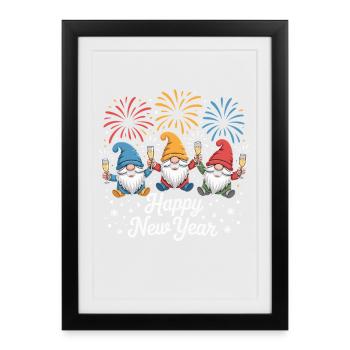Bonne année Célébration des Feux d’Artifice des Gnomes - Affiche encadrée (27 × 37 cm) - noir - Devant