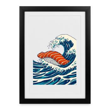 Salmon Sushi on Japanese Ocean Wave  - Framed poster (27 × 37 cm) - black - Front