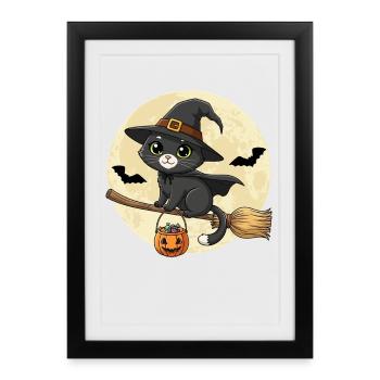 Cute Cat Witch Halloween Black Cat - Framed poster (27 × 37 cm) - black - Front