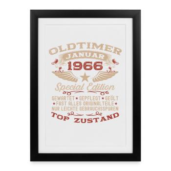 Cadeau pour le 60e anniversaire Voiture Classique janvier 1966 - Affiche encadrée (27 × 37 cm) - noir - Devant