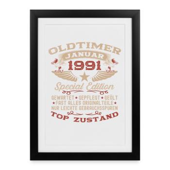 Cadeau pour le 35e anniversaire Voiture Classique janvier 1991 - Affiche encadrée (27 × 37 cm) - noir - Devant