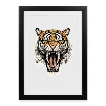 Tigre à dents de sabre Smilodon Grand chat Tigre à dents de sabre - Affiche encadrée (27 × 37 cm) - noir - Devant
