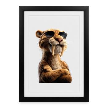 Tigre à dents de sabre Smilodon Grand chat Tigre à dents de sabre - Affiche encadrée (27 × 37 cm) - noir - Devant