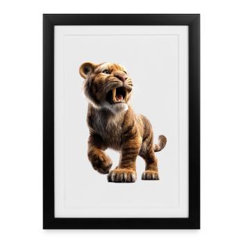 Tigre à dents de sabre Smilodon Grand chat Tigre à dents de sabre - Affiche encadrée (27 × 37 cm) - noir - Devant