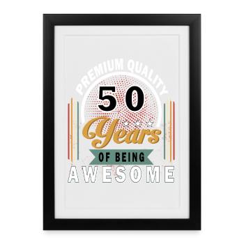 50 ans d’insigne d’anniversaire génial - Affiche encadrée (27 × 37 cm) - noir - Devant