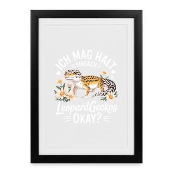 Illustration florale de geckos léopards Okay - Affiche encadrée (27 × 37 cm) - noir - Devant