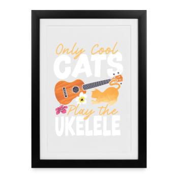 Hawaiian Ukulele Uke Cat Only Cool - Gerahmtes Poster (27 × 37 cm) - Schwarz - Vorne