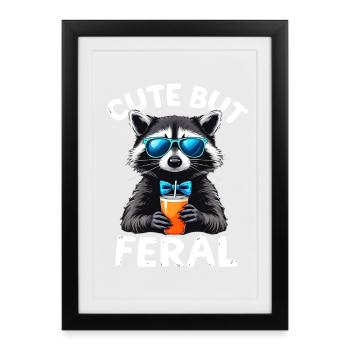 Cute raccoon with drink and bow tie - Framed poster (27 × 37 cm) - black - Front