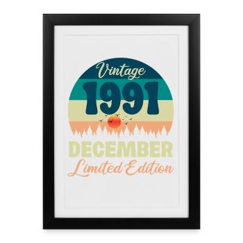 Anniversaire Décembre 1991 Cadeau D'anniversaire  - Affiche encadrée (27 × 37 cm) - noir - Devant