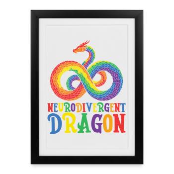 Sensibilisation à l’autisme du Dragon Neurodivergent - Affiche encadrée (27 × 37 cm) - noir - Devant