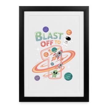 Departure into space 1st birthday children's birthday party - Framed poster (27 × 37 cm) - black - Front