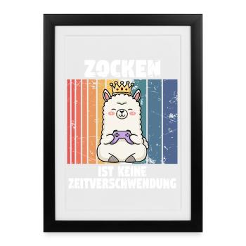 Lama zocken controller - Gerahmtes Poster (27 × 37 cm) - Schwarz - Vorne