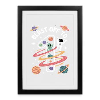 Departure into space 1st birthday children's birthday party - Framed poster (27 × 37 cm) - black - Front