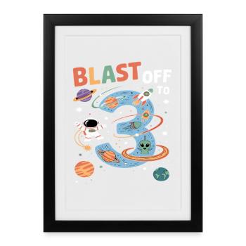 Departure into space 3rd birthday children's birthday party - Framed poster (27 × 37 cm) - black - Front
