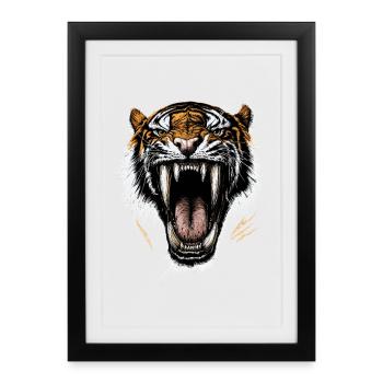 Tigre à dents de sabre Smilodon Grand chat Tigre à dents de sabre - Affiche encadrée (27 × 37 cm) - noir - Devant