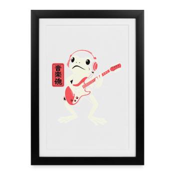 Frog jouant de la guitare électrique en portant des écouteurs - Affiche encadrée (27 × 37 cm) - noir - Devant